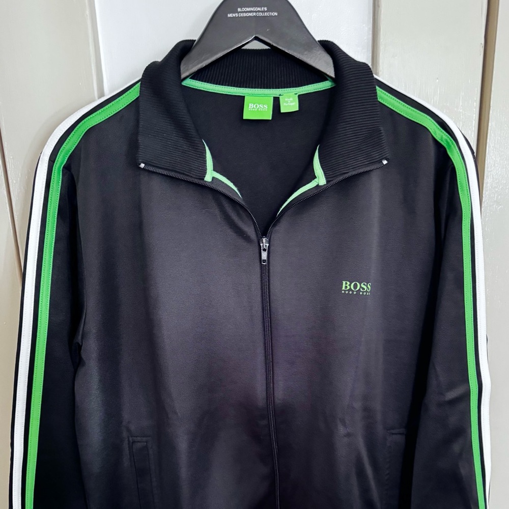Boss by Hugo Boss Men's Black Nylon Jacket with Green Highlights. Gently Worn.